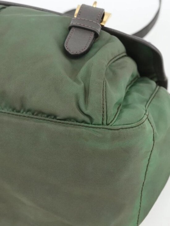 PRADA Shoulder Bag Nylon Green Gold Auth - Picture 12 of 16